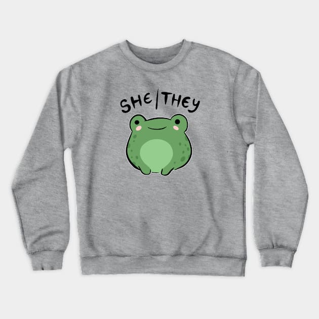 She/They Frog: Cute Nonbinary Aesthetic Celebrating LGBTQ+ Identities with Kawaii, Genderqueer & Trans Inclusion Crewneck Sweatshirt by Ministry Of Frogs